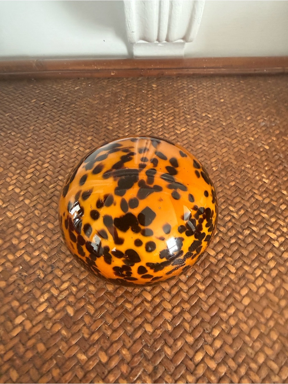 Hand-Blown Orange and Black Tortoiseshell Glass Paperweight - Home Accents